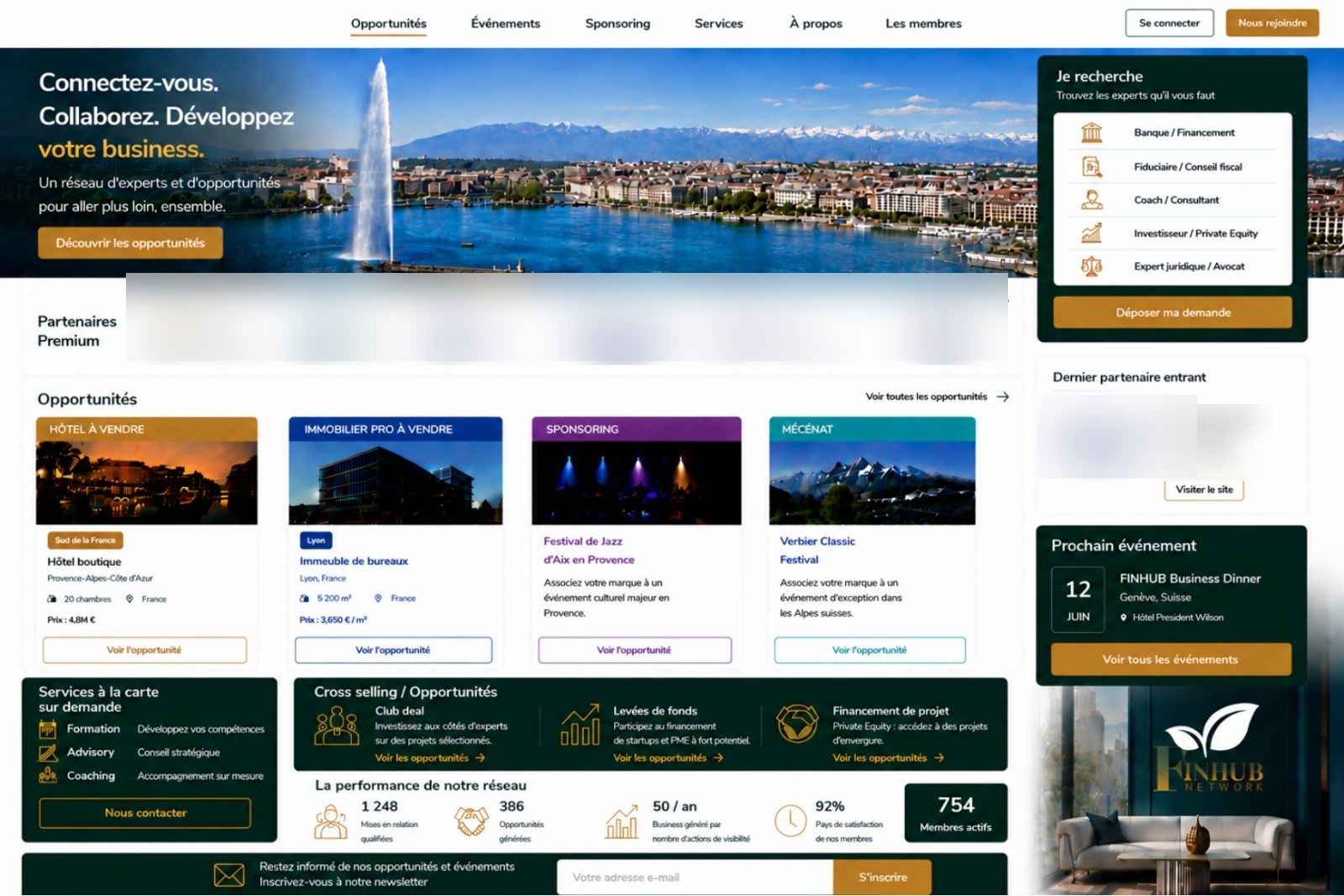 Aperçu de la future plateforme FINHUB NETWORK : opportunités, événements, sponsoring et mises en relation